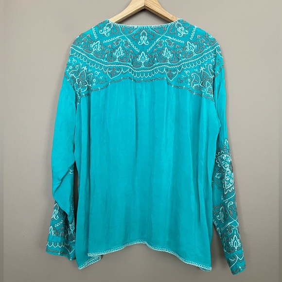 {Johnny Was} Renenutet Embroidered Insect Blouse - Womens Large - Picture 6 of 10